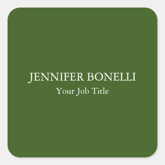 Personalisiert minimalistisches Waldgrün nach Maß Quadratischer Aufkleber (Vorderseite)
