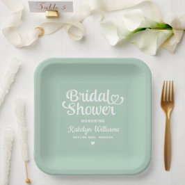 Personalisiert Mint Green Wedding Brautparty Pappteller