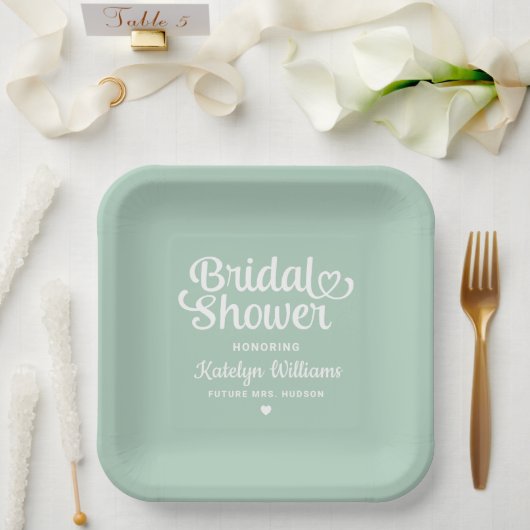 Personalisiert Mint Green Wedding Brautparty Pappteller (Hochzeit)