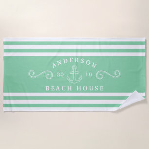 Personalisiert Minze Green Nautical Beach House Strandtuch