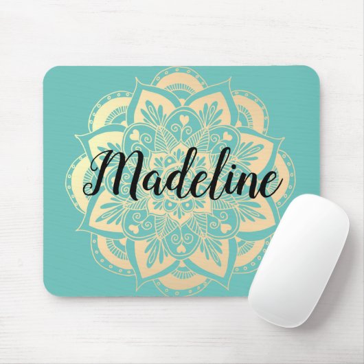 Personalisiert Minze Green und Gold Mandala Blume Mousepad (Mit Mouse)