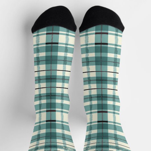 Personalisiert Minze Grün und Creme Tartan Kariert Socken (Oben)