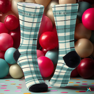 Personalisiert Minze Grün und Creme Tartan Kariert Socken