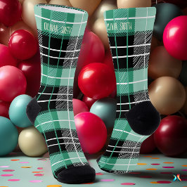 Personalisiert Minze Grün und Schwarzer Tartan Kar Socken