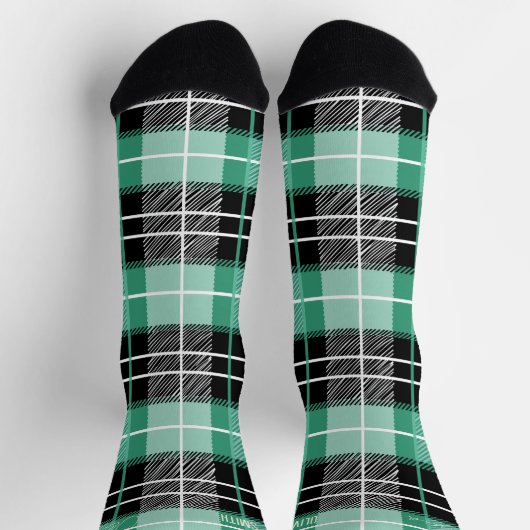 Personalisiert Minze Grün und Schwarzer Tartan Kar Socken (Oben)