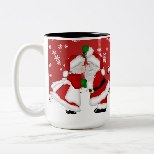 Personalisiert Mistletoe Santa Zweifarbige Tasse (Links)