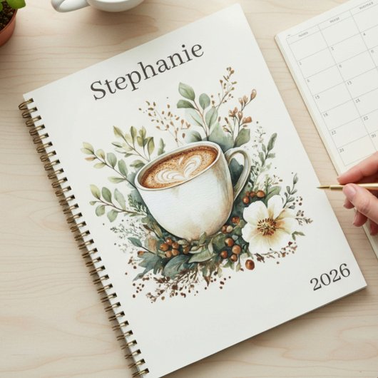 Personalisiert mit Blumen-Kaffee-Motiv Planer