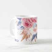personalisiert mit Blüte und blauer Blume Kaffeetasse (Vorderseite Links)