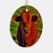 Personalisiert mit dem Namen BABY BROWN COW EATING Keramikornament (Rechts)