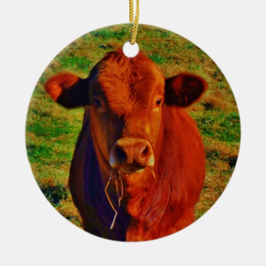 Personalisiert mit dem Namen BABY BROWN COW EATING Keramikornament (Vorne)