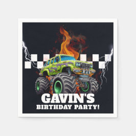 Personalisiert mit dem Namen Retro Monster Truck Serviette