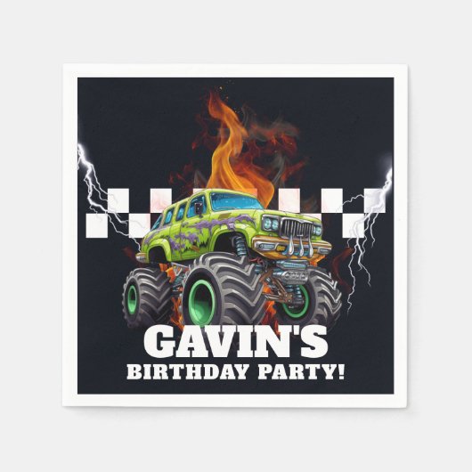 Personalisiert mit dem Namen Retro Monster Truck Serviette (Vorderseite)