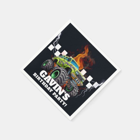 Personalisiert mit dem Namen Retro Monster Truck Serviette (Ecke)