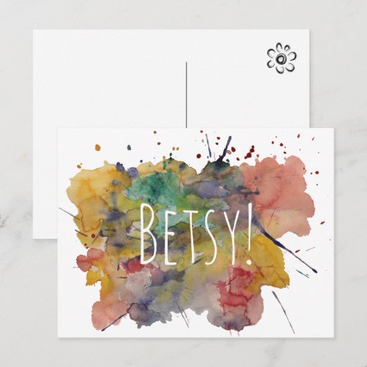 Personalisiert mit farbenfrohen Spritzern Postkarte (Vorne/Hinten)