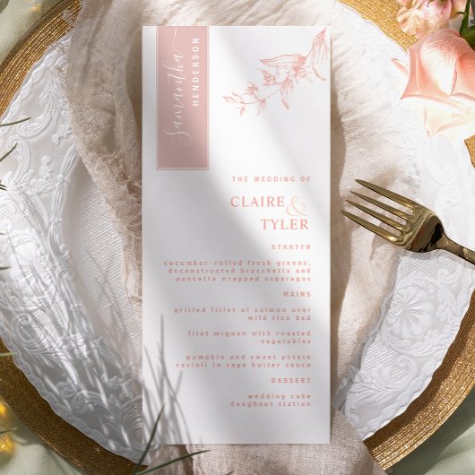 Personalisiert mit Gastname, Blush Pink Wedding Menükarte