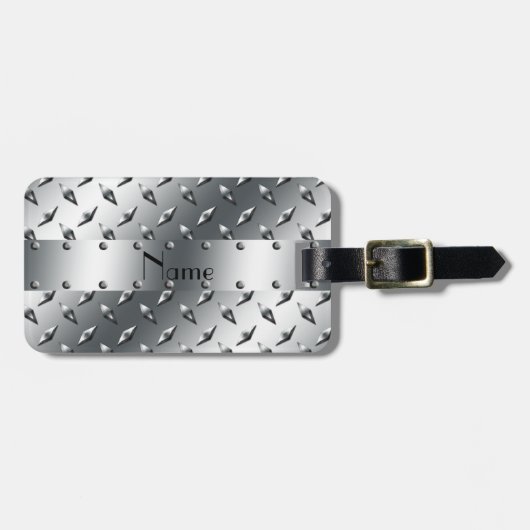 Personalisiert mit Ihrem Namensdiamantplattenstahl Gepäckanhänger (Vorderseite horizontal)