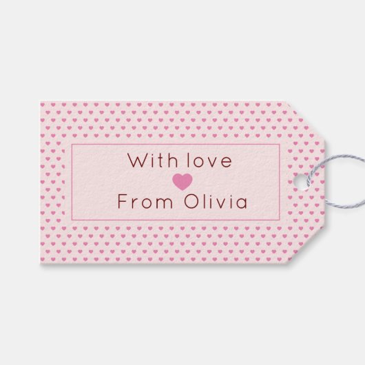 Personalisiert mit Liebe in Rosa Geschenkanhänger (Vorderseite (Horizontal))