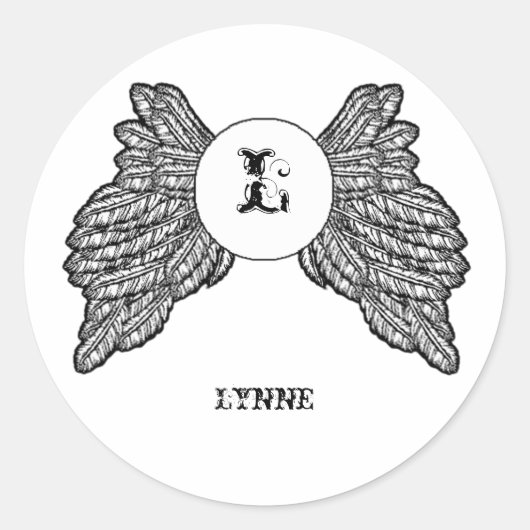 Personalisiert Mit Monogramm Angel Wings Runder Aufkleber (Vorderseite)