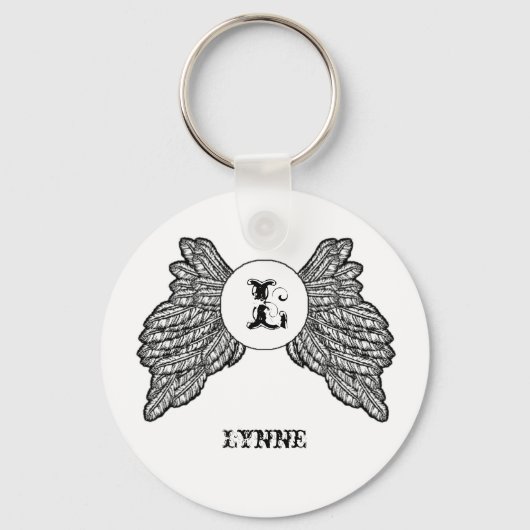 Personalisiert Mit Monogramm Angel Wings Schlüsselanhänger (Vorderseite)