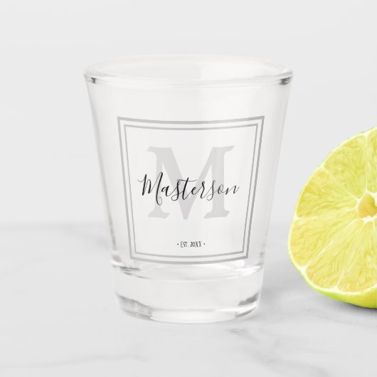 Personalisiert Mit Monogramm Schwarz & Grau Schnapsglas (Vorderseite)