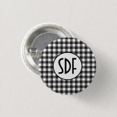 Personalisiert Mit Monogramm Schwarz/Weiß Kariert Button (Vorne & Hinten)