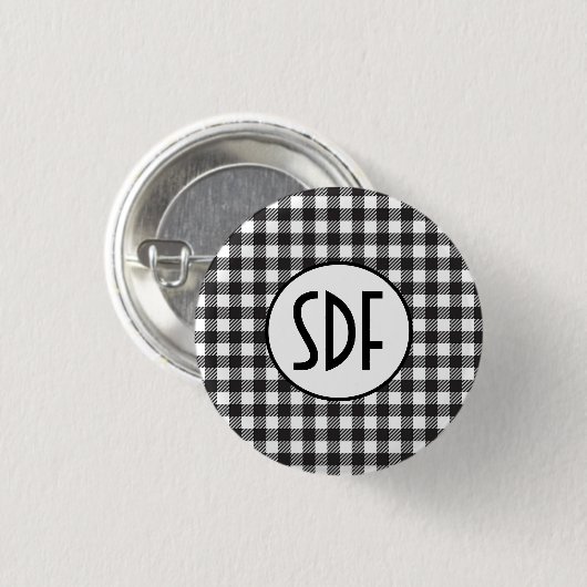 Personalisiert Mit Monogramm Schwarz/Weiß Kariert Button (Vorne & Hinten)