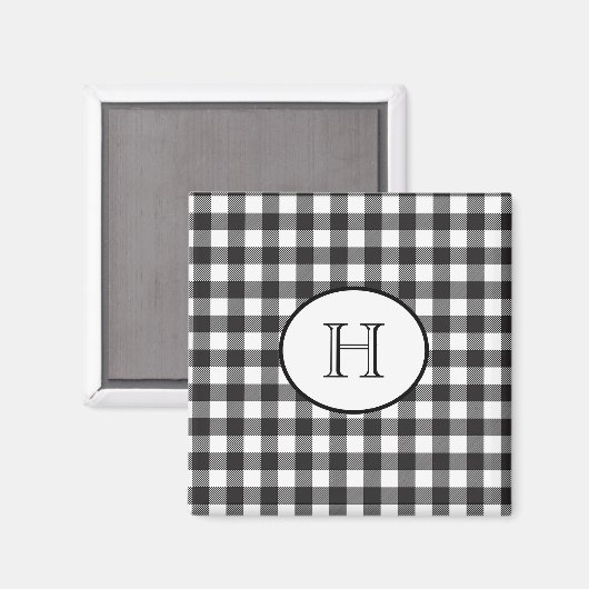 Personalisiert Mit Monogramm Schwarz/Weiß Kariert Magnet (Vorderseite/Rückseite)