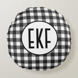 Personalisiert Mit Monogramm Schwarz/Weiß Kariert Rundes Kissen