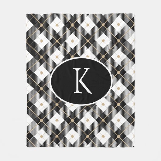 Personalisiert Mit Monogramm Schwarz-weißes Gold K Fleecedecke (Vorderseite)