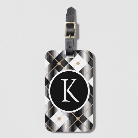 Personalisiert Mit Monogramm Schwarz-weißes Gold K Gepäckanhänger (Vorderseite Vertikal)