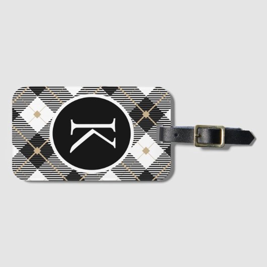 Personalisiert Mit Monogramm Schwarz-weißes Gold K Gepäckanhänger (Vorderseite (Horizontal))