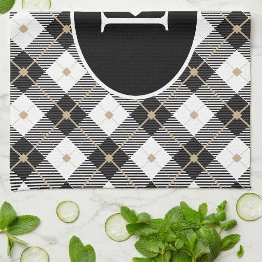 Personalisiert Mit Monogramm Schwarz-weißes Gold K Geschirrtuch (Gefaltet)