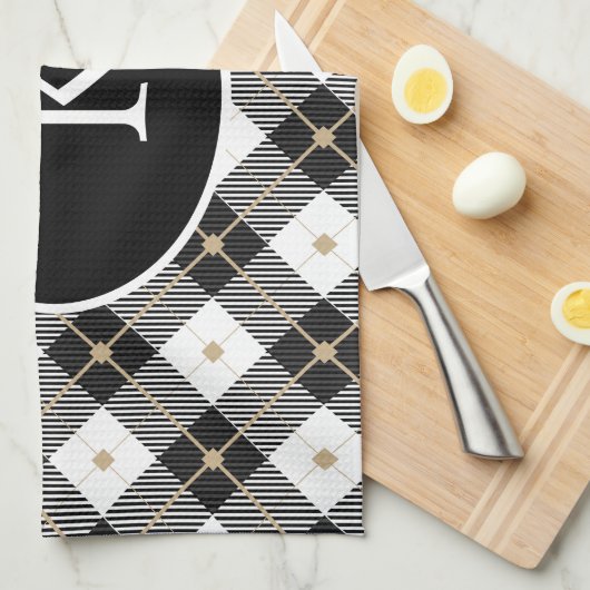 Personalisiert Mit Monogramm Schwarz-weißes Gold K Geschirrtuch (Viertel Falte)