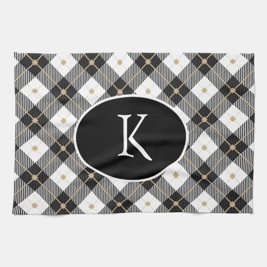 Personalisiert Mit Monogramm Schwarz-weißes Gold K Geschirrtuch (Horizontal)