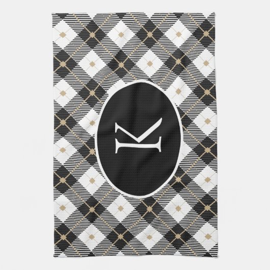 Personalisiert Mit Monogramm Schwarz-weißes Gold K Geschirrtuch (Vertikal)