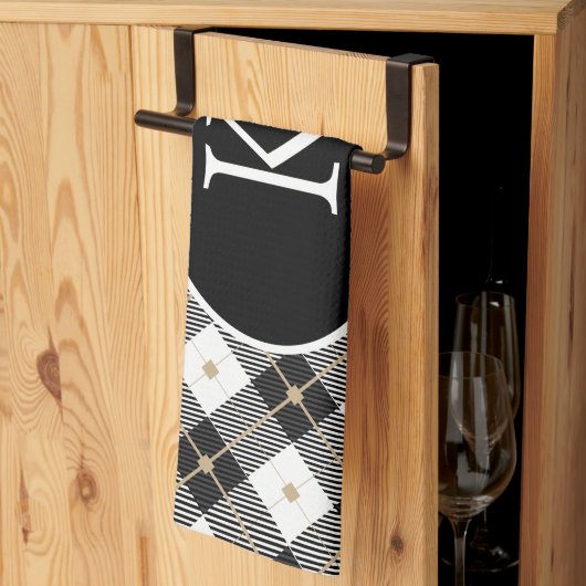 Personalisiert Mit Monogramm Schwarz-weißes Gold K Geschirrtuch (Drittel gefaltet)