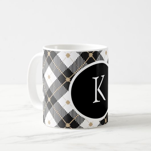 Personalisiert Mit Monogramm Schwarz-weißes Gold K Kaffeetasse (Vorderseite Links)