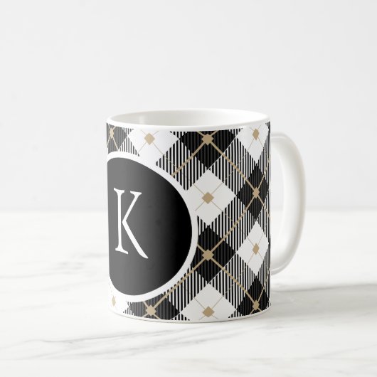 Personalisiert Mit Monogramm Schwarz-weißes Gold K Kaffeetasse (VorderseiteRechts)