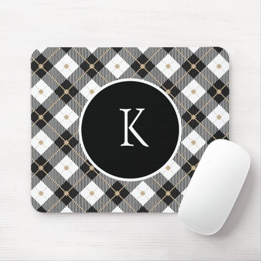 Personalisiert Mit Monogramm Schwarz-weißes Gold K Mousepad (Mit Mouse)