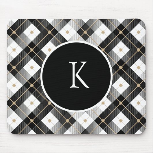Personalisiert Mit Monogramm Schwarz-weißes Gold K Mousepad (Vorne)