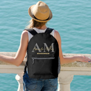 Personalisiert mit Name Black Gold Modern Monogram Bedruckter Rucksack