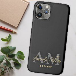 Personalisiert mit Name Black Gold Modern Monogram Case-Mate iPhone Hülle