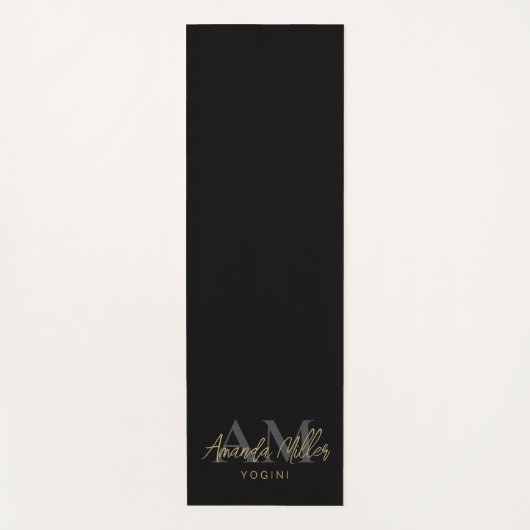 Personalisiert mit Name Black Gold Modern Monogram Yogamatte (Vorderseite)