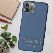 Personalisiert mit Name Blue Gold Modern Monogram Case-Mate iPhone Hülle