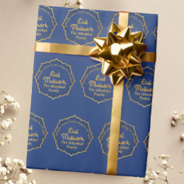 Personalisiert mit Name Blue und Gold Eid Mubarak Geschenkpapier