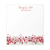Personalisiert mit Name Floral Red Poppies Notizblock (Vorderseite)
