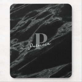 Personalisiert mit Name Initial Marble Black Mousepad