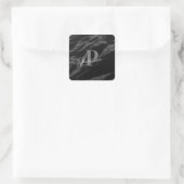 Personalisiert mit Name Initial Marble Black Quadratischer Aufkleber (Tasche)