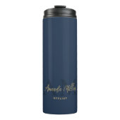 Personalisiert mit Name Navy Blue Gold Monogram Thermosbecher (Vorderseite)