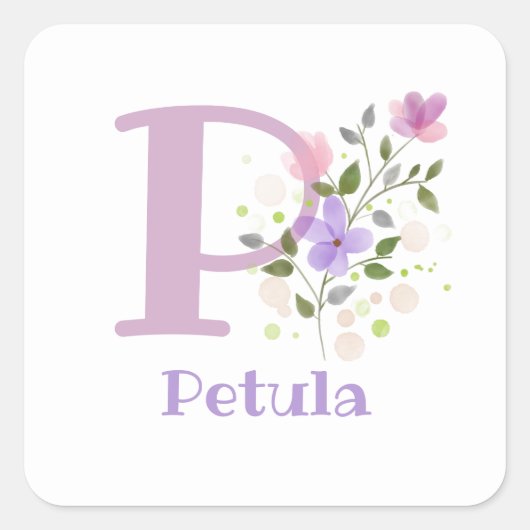 Personalisiert mit Name Petula und Erste Initiale Quadratischer Aufkleber (Vorderseite)